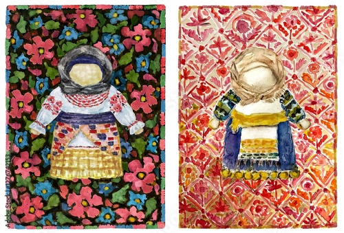 Wallpaper Mural Ukrainian folk doll motanka, watercolor illustration Torontodigital.ca