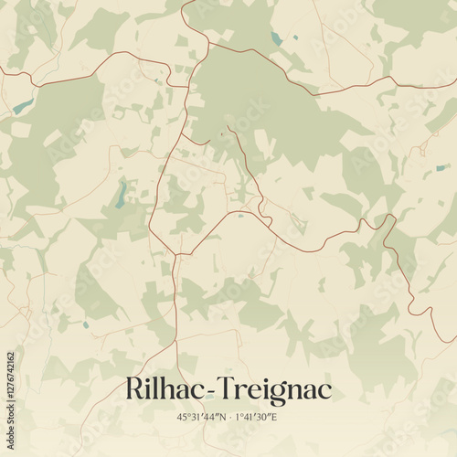 Vintage map of Rilhac-Treignac, France.