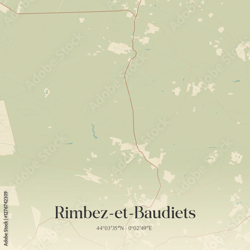 Vintage map of Rimbez-et-Baudiets, France.