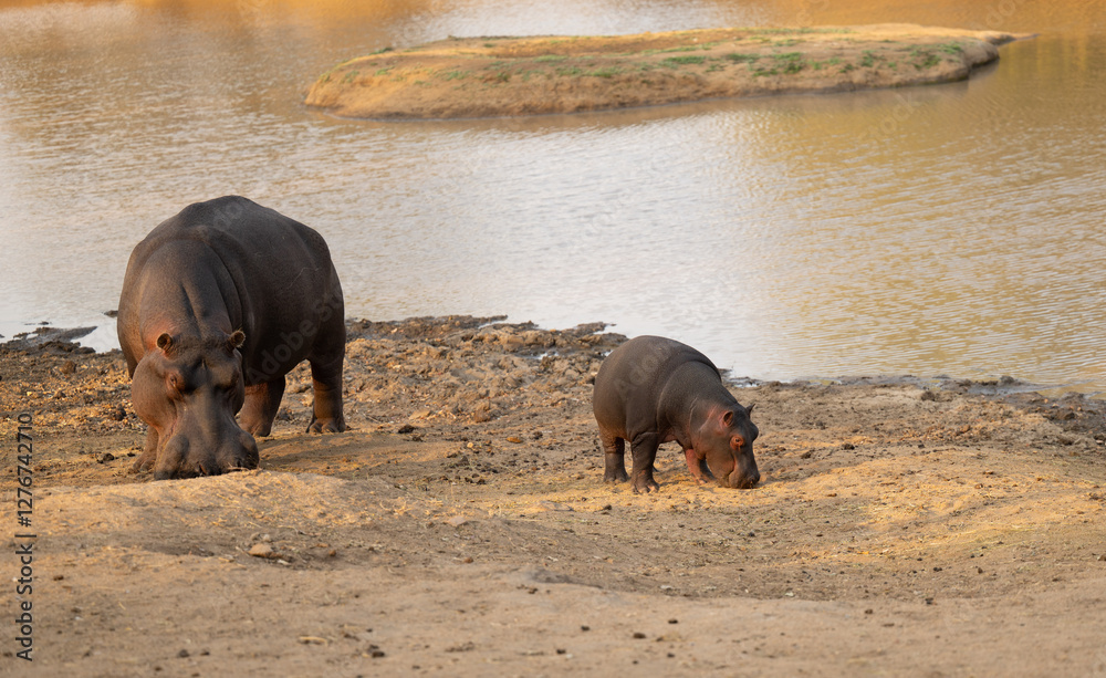 Afrikanische Tiere Flusspferde genannt Nilpferd - Hippo, im Krüger National Park - Kruger Nationalpark Südafrika