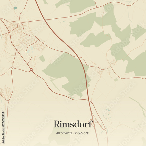 Vintage map of Rimsdorf, France.