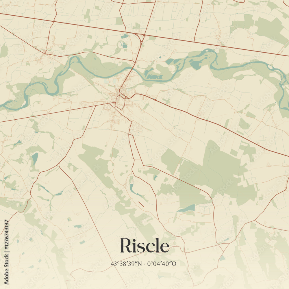 Fototapeta premium Vintage map of Riscle, France.