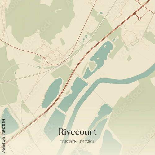 Vintage map of Rivecourt, France.