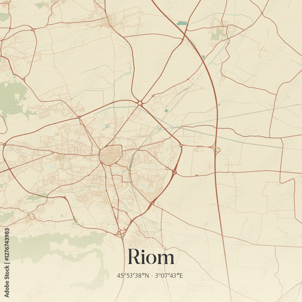 Fototapeta premium Vintage map of Riom, France.
