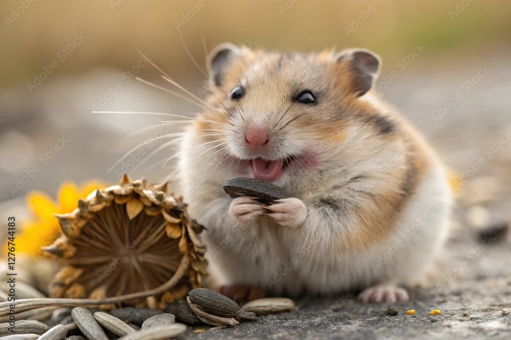 Smiling hamster holding a sunflower seed Smiling hamster holding a sunflower seed
