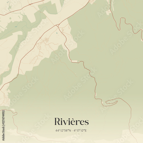 Vintage map of Rivières, France.