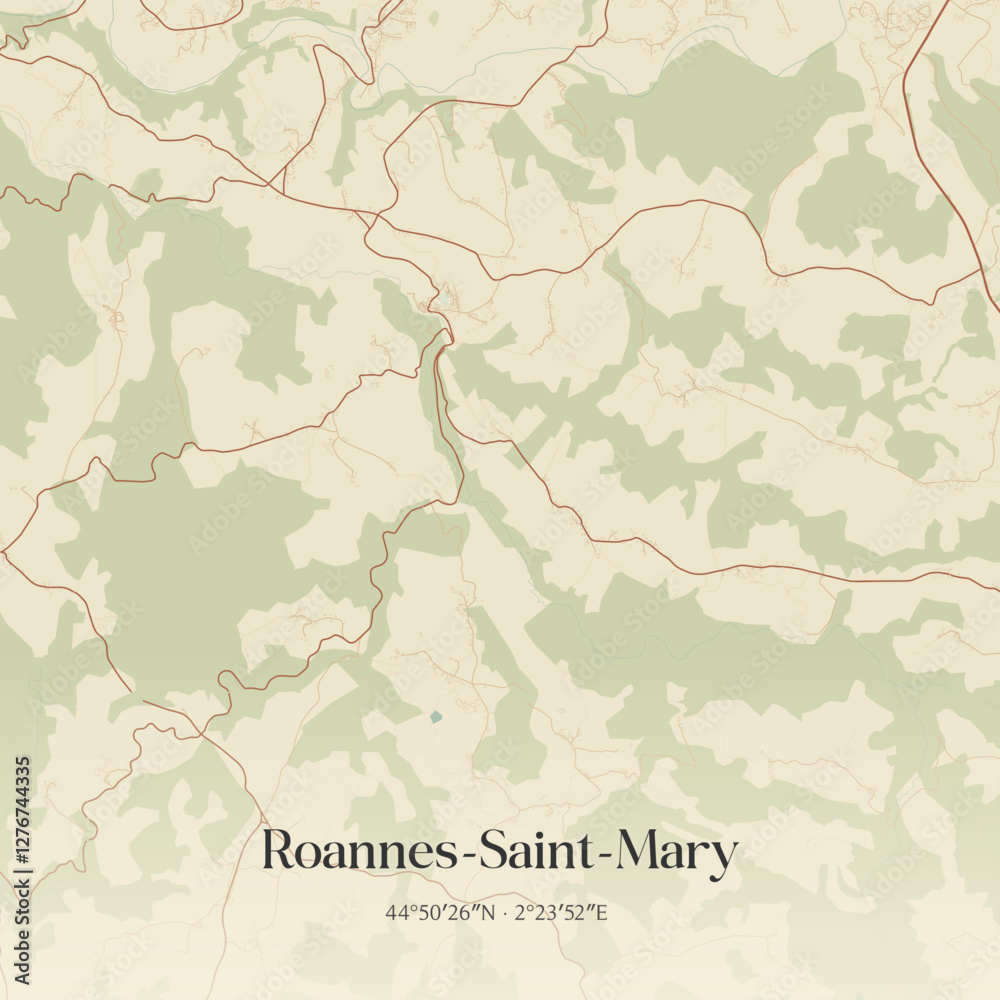Fototapeta premium Vintage map of Roannes-Saint-Mary, France.