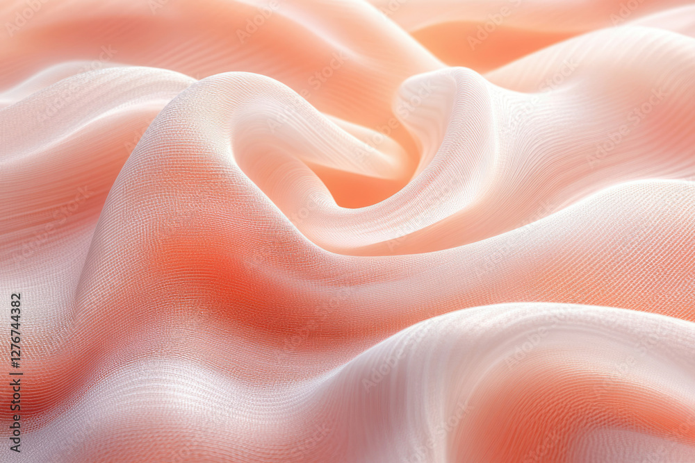 Peach-colored sheer fabric with soft, flowing waves and delicate texture. Peach-colored sheer fabric with soft, flowing waves and delicate texture.
