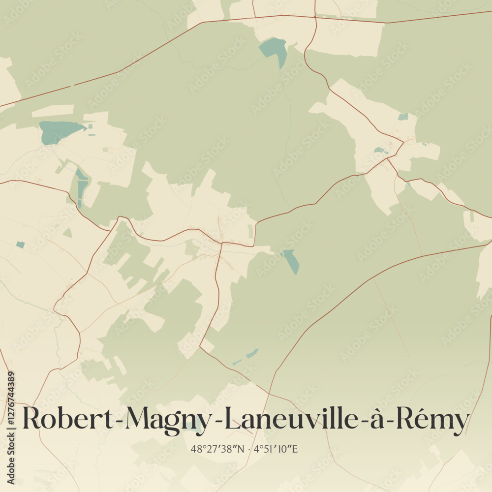 Obraz premium Vintage map of Robert-Magny-Laneuville-à-Rémy, France.