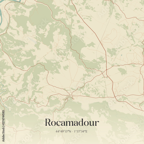 Vintage map of Rocamadour, France.
