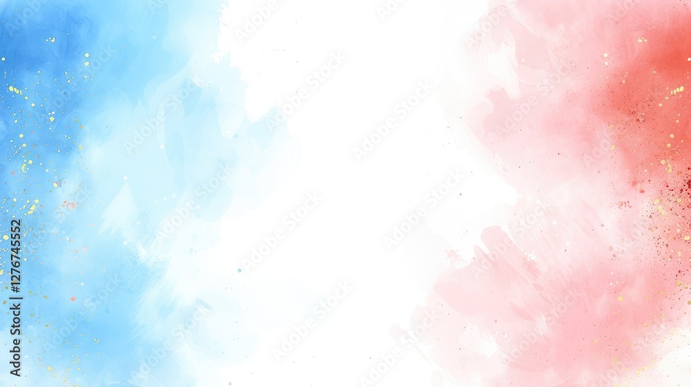 Abstract watercolor background with soft blue and red hues blending into a bright, light center for creative projects Abstract watercolor background with soft blue and red hues blending into a bright, light center for creative projects