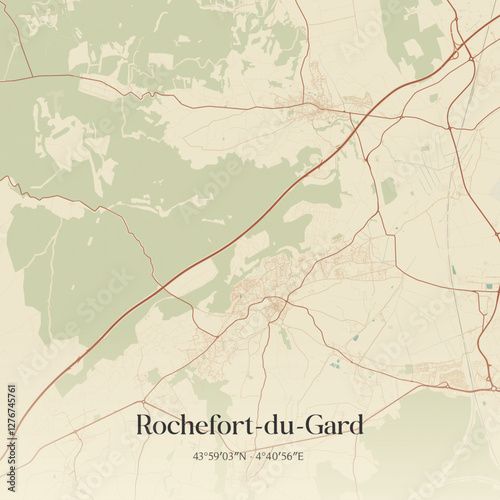 Vintage map of Rochefort-du-Gard, France.