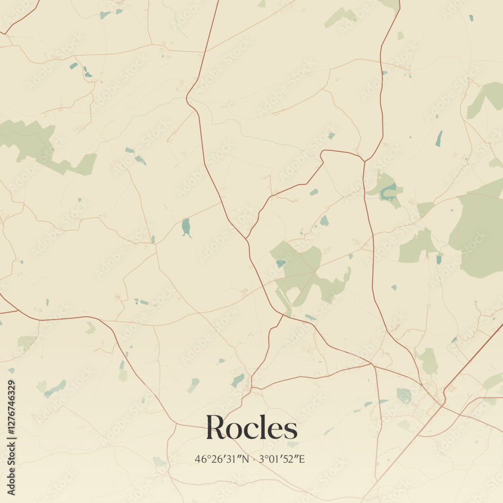 Fototapeta premium Vintage map of Rocles, France.