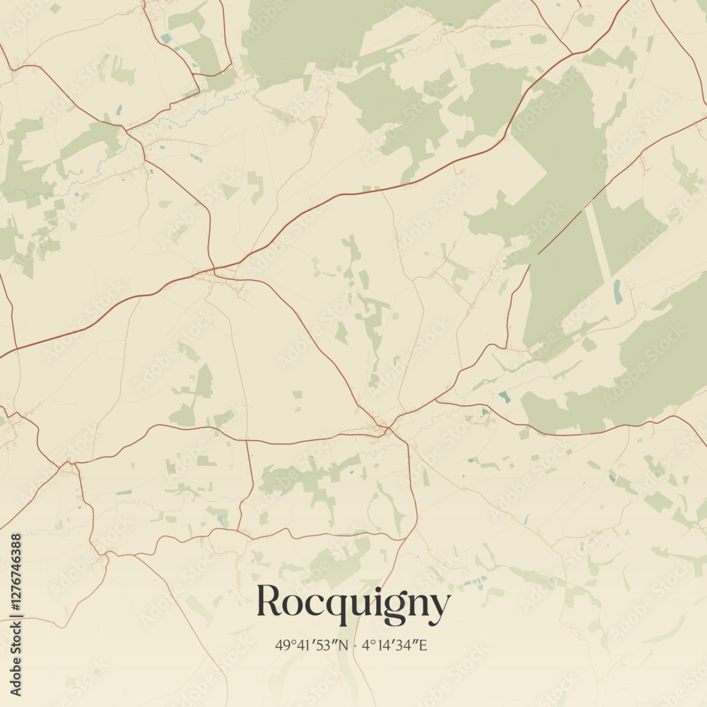 Obraz premium Vintage map of Rocquigny, France.