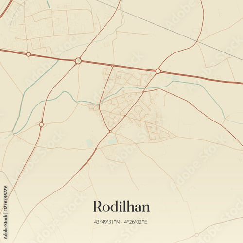 Vintage map of Rodilhan, France.