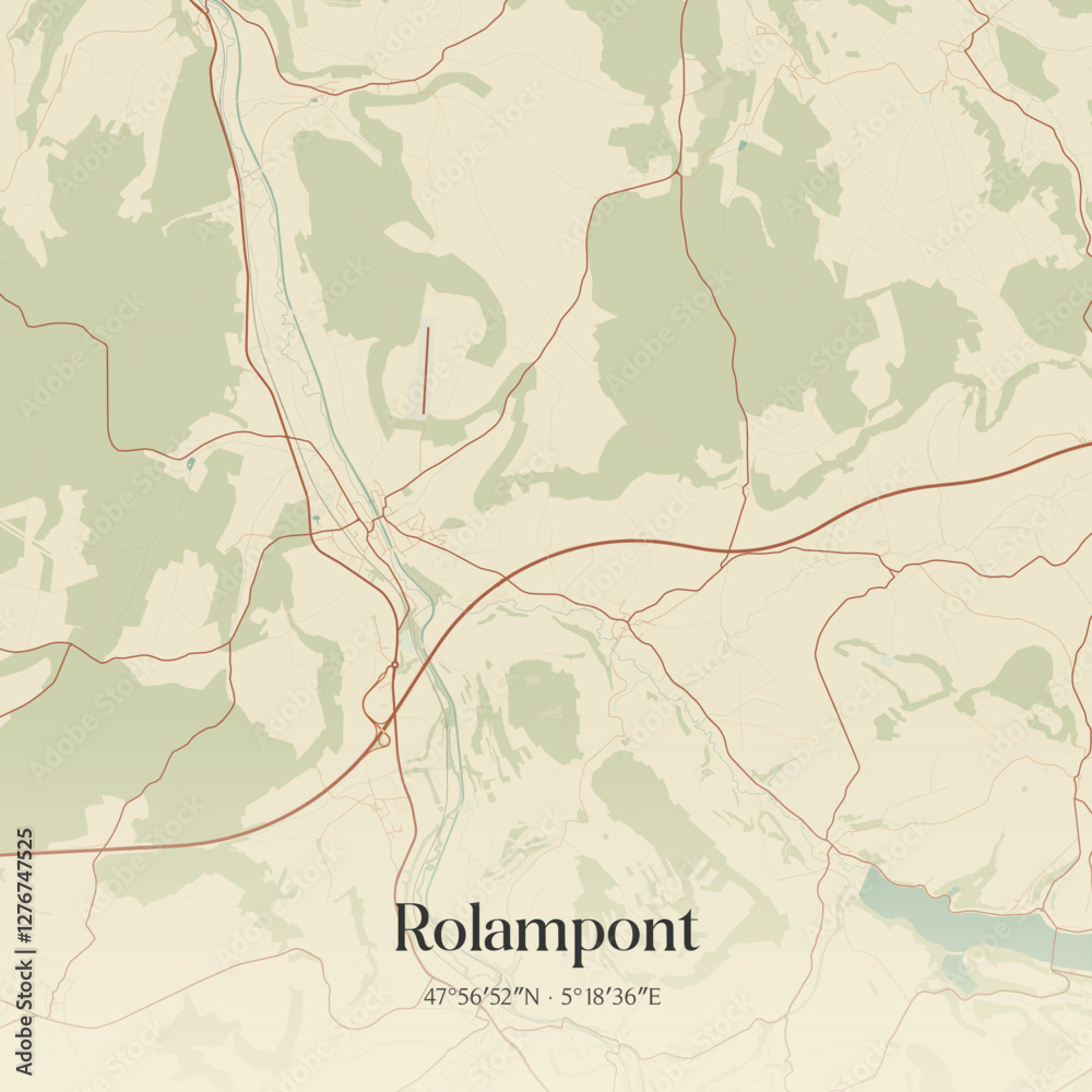 Fototapeta premium Vintage map of Rolampont, France.