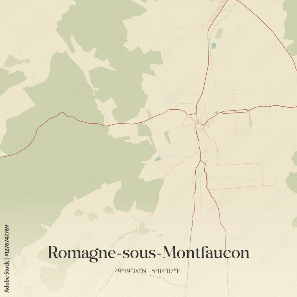 Fototapeta premium Vintage map of Romagne-sous-Montfaucon, France.