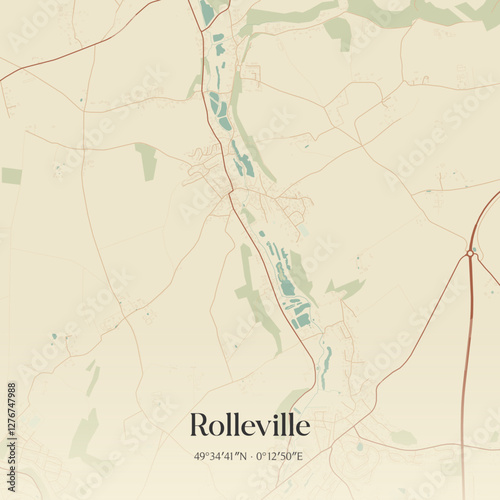 Vintage map of Rolleville, France.