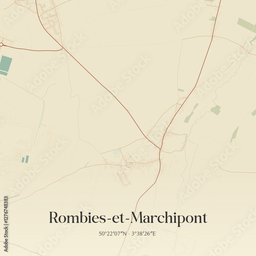 Vintage map of Rombies-et-Marchipont, France.