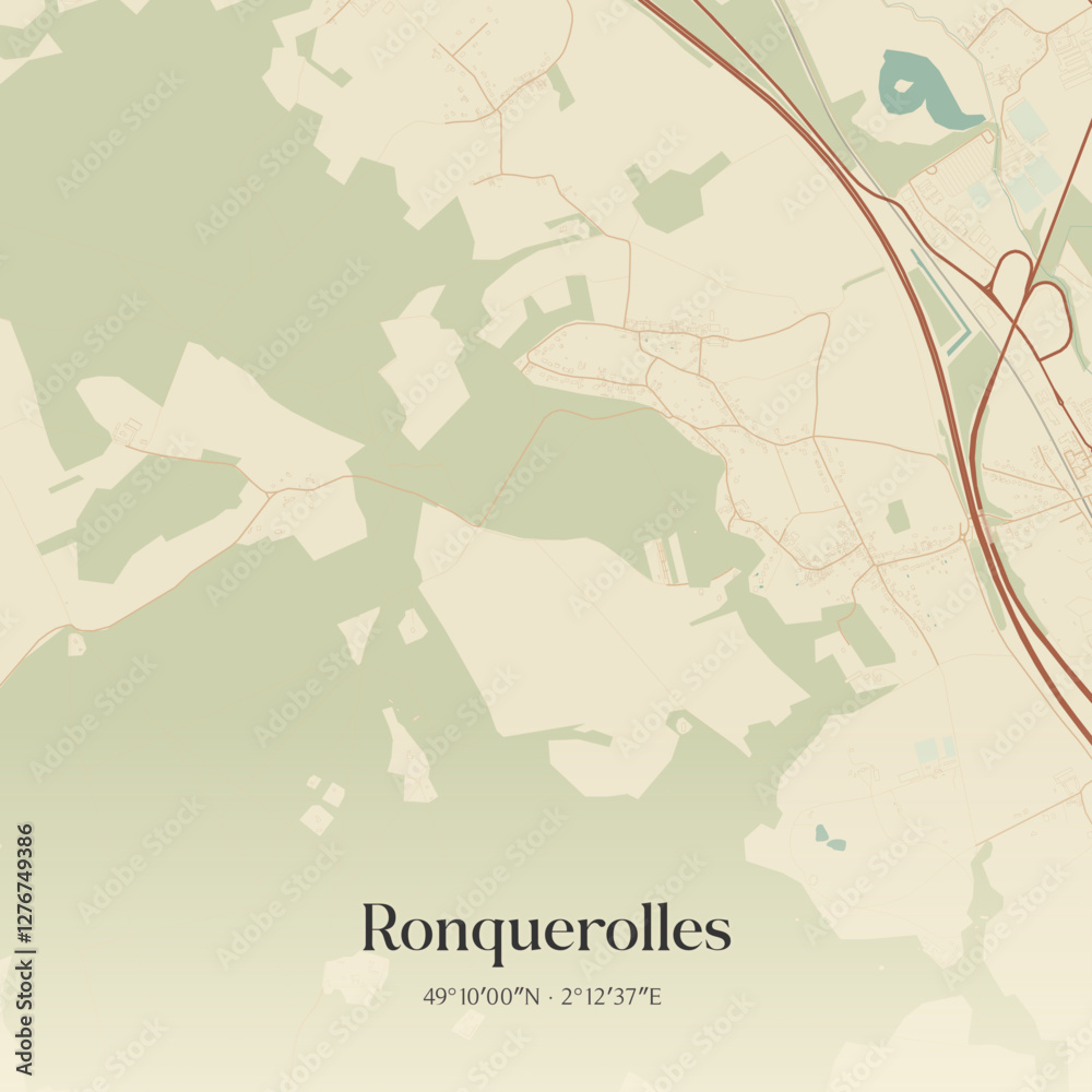 Obraz premium Vintage map of Ronquerolles, France.