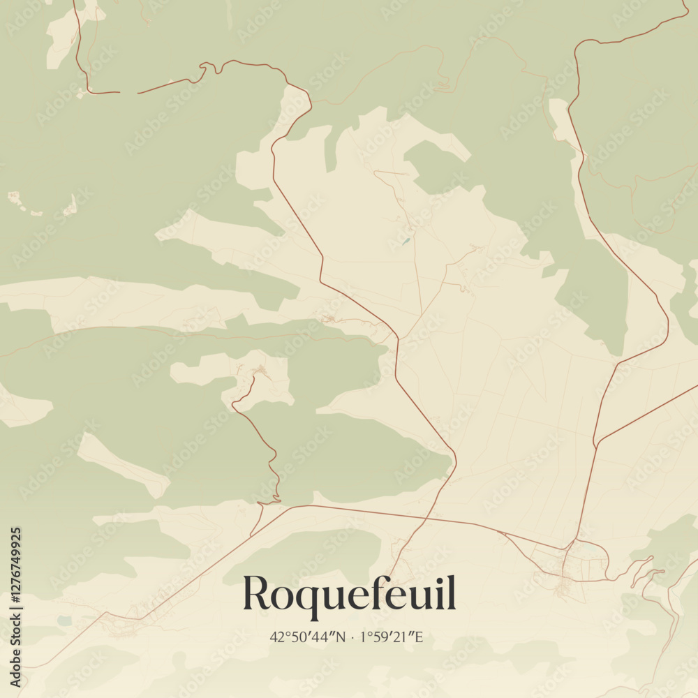 Fototapeta premium Vintage map of Roquefeuil, France.