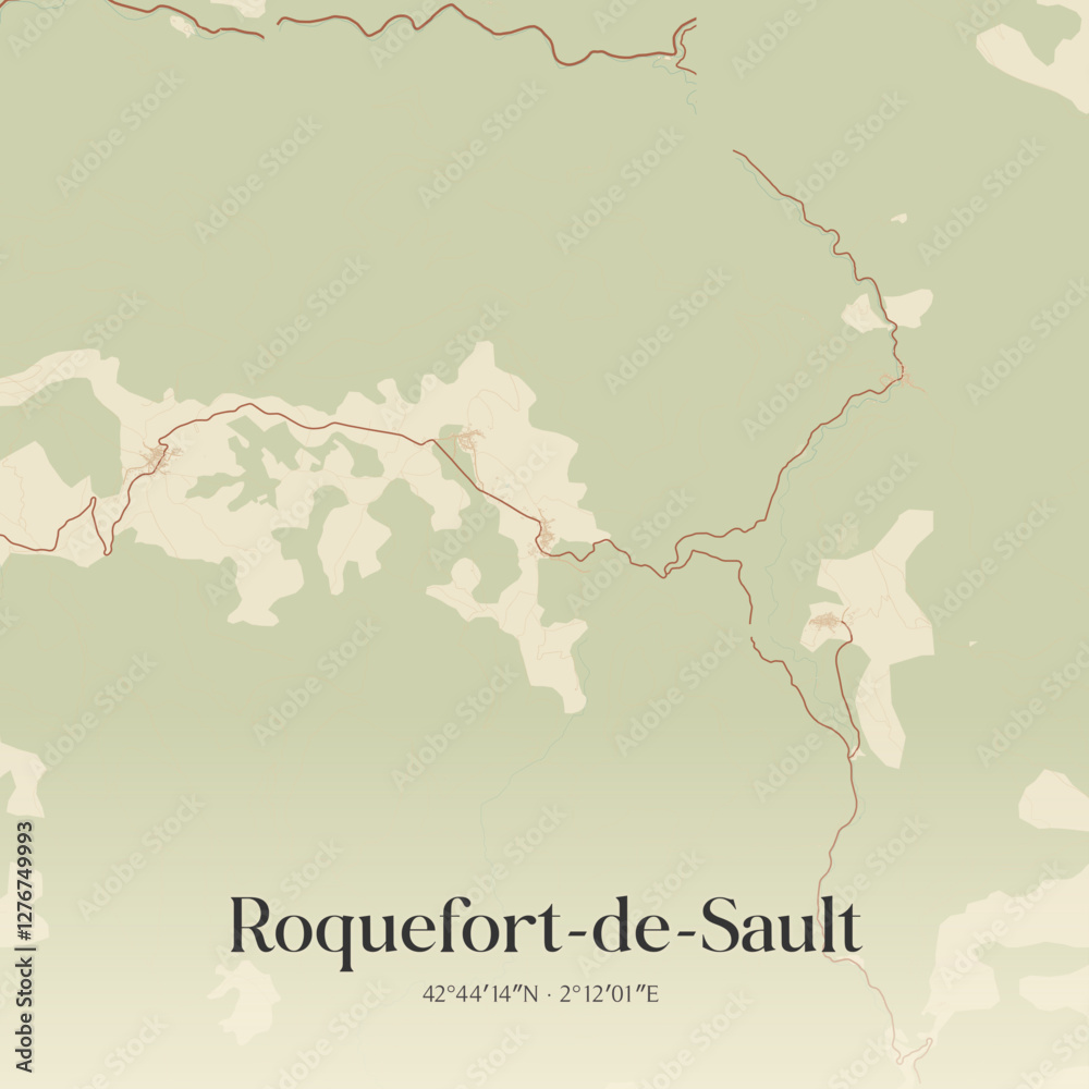 Obraz premium Vintage map of Roquefort-de-Sault, France.
