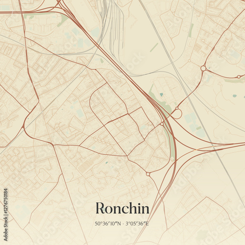 Vintage map of Ronchin, France.