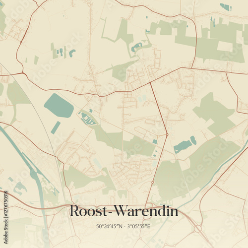 Vintage map of Roost-Warendin, France.