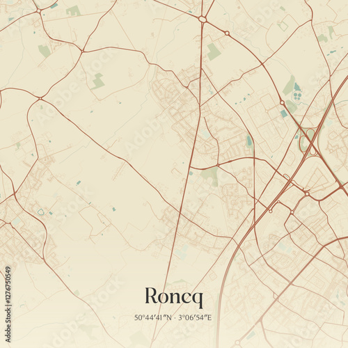 Vintage map of Roncq, France.