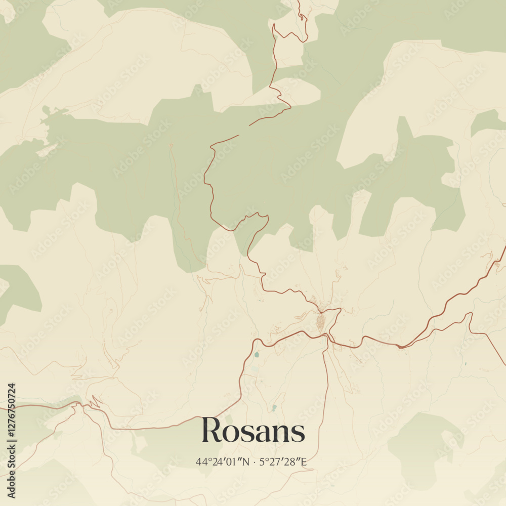 Fototapeta premium Vintage map of Rosans, France.