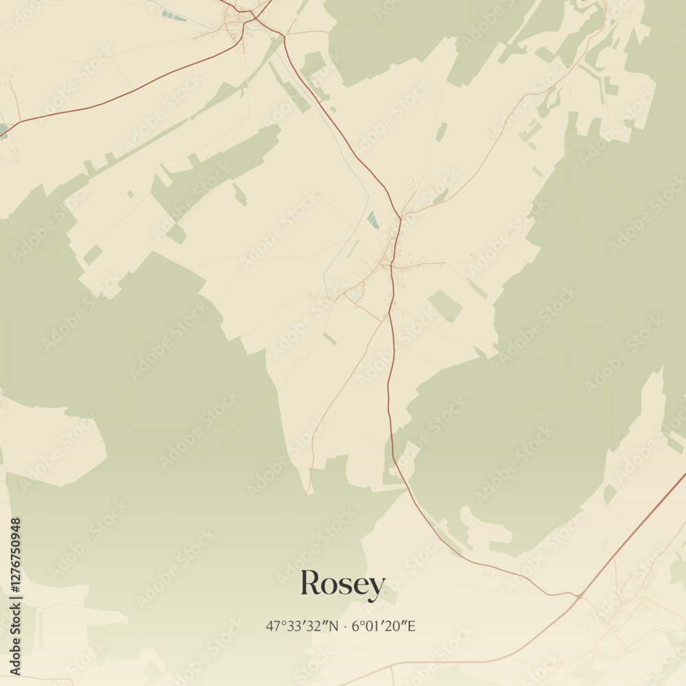 Obraz premium Vintage map of Rosey, France.