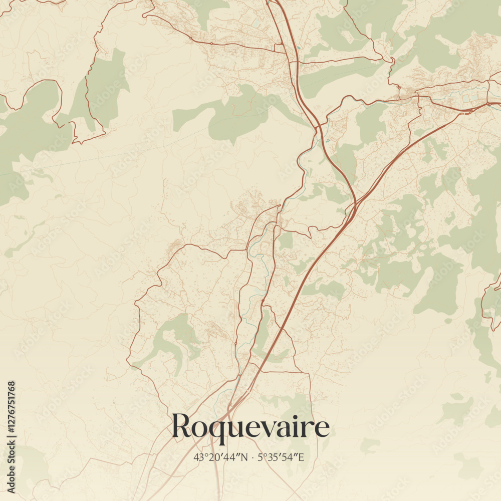 Fototapeta premium Vintage map of Roquevaire, France.