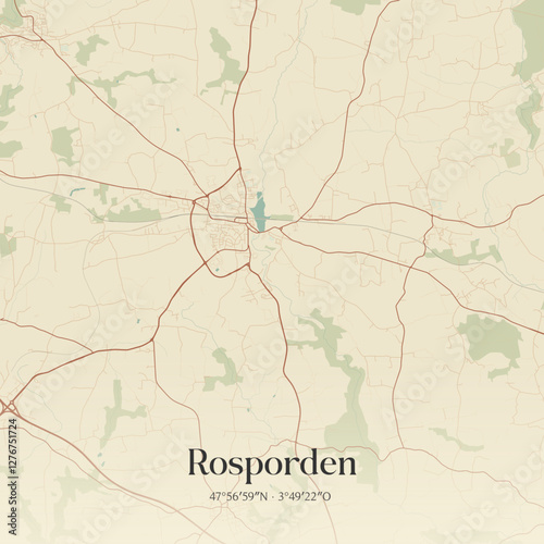 Vintage map of Rosporden, France.