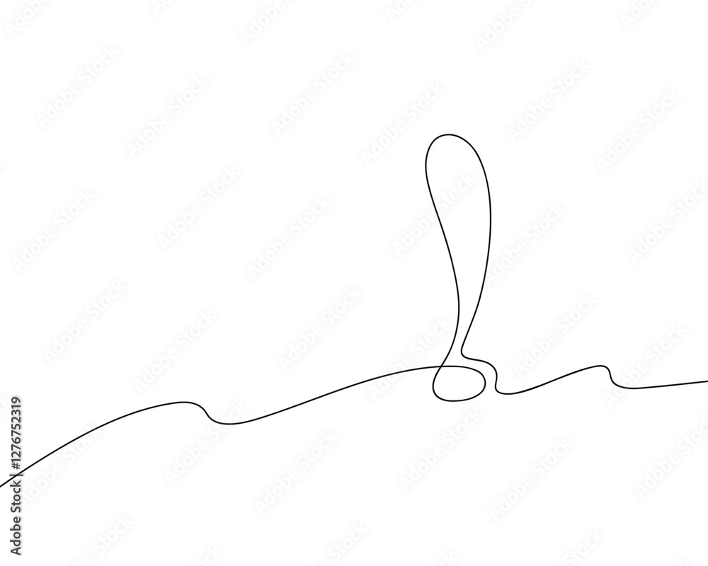 Exclamation mark, hand-drawn with one endless continuous line, vector. Black and white modern, minimalistic, graphic illustration. Background element, banner, business card, leaflet Exclamation mark, hand-drawn with one endless continuous line, vector. Black and white modern, minimalistic, graphic illustration. Background element, banner, business card, leaflet