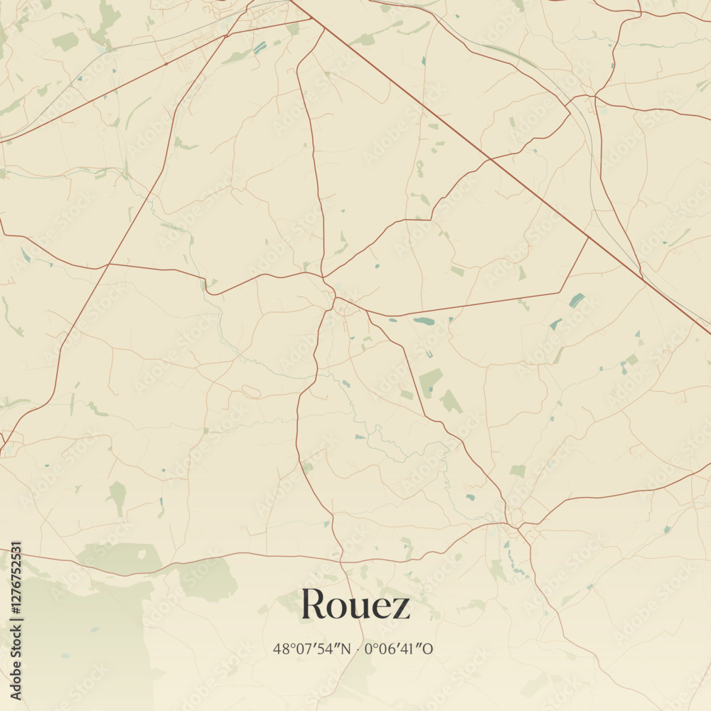 Fototapeta premium Vintage map of Rouez, France.