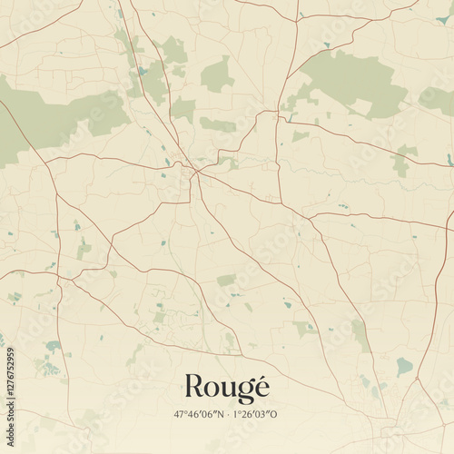 Vintage map of Rougé, France.
