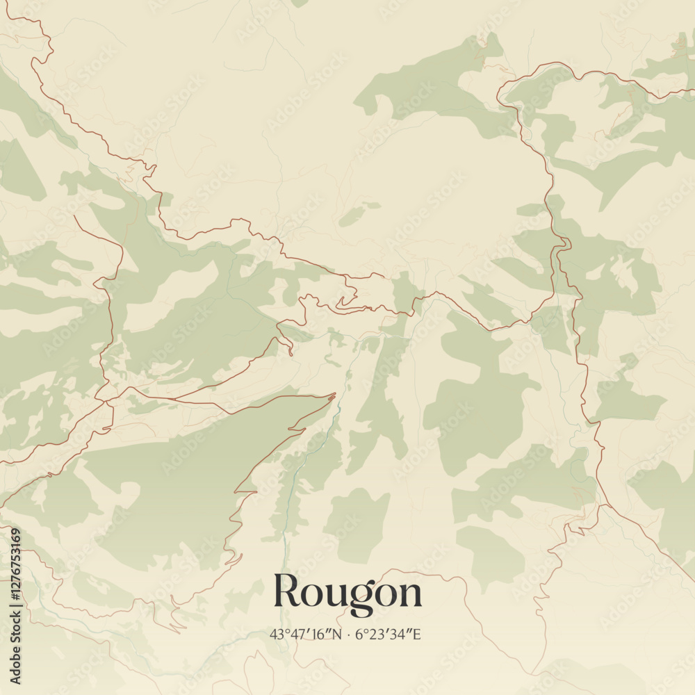 Obraz premium Vintage map of Rougon, France.