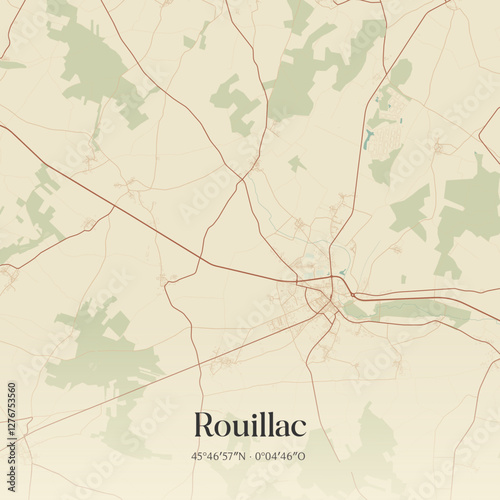 Vintage map of Rouillac, France.