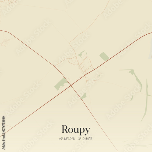 Vintage map of Roupy, France.