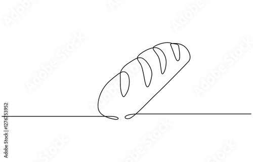 Bread one line drawing, One continuous line drawing of long loaf bread, Continuous line art drawing Bread in the form of a baguette Long sandwich bread. One Continuous Line Drawing of Bread Icon.