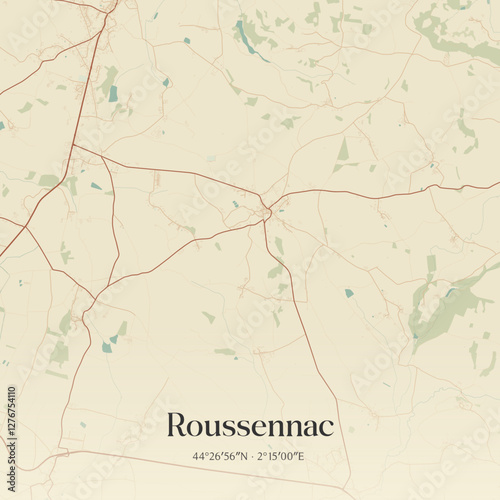 Vintage map of Roussennac, France.