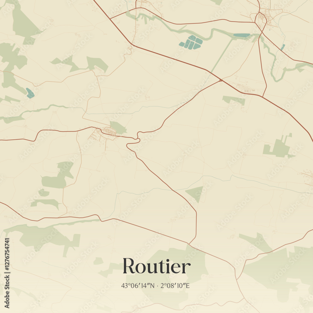 Fototapeta premium Vintage map of Routier, France.