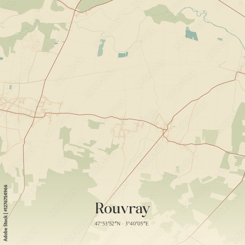 Obraz premium Vintage map of Rouvray, France.