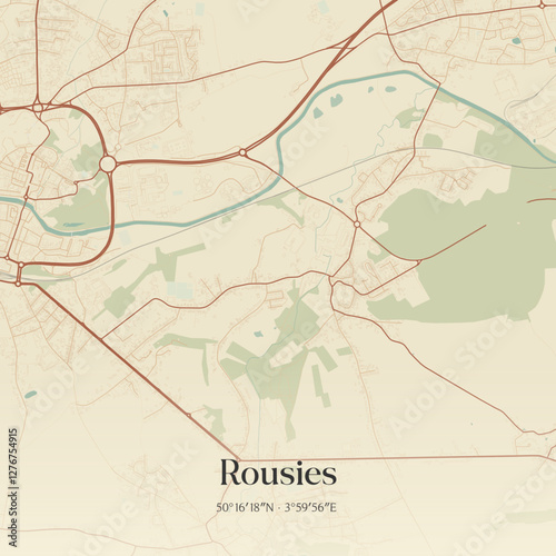 Vintage map of Rousies, France.
