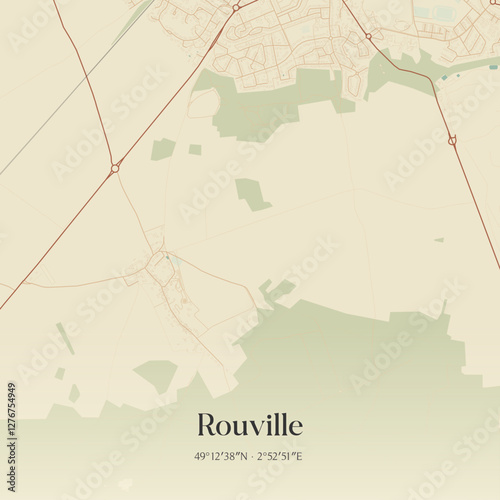 Vintage map of Rouville, France.