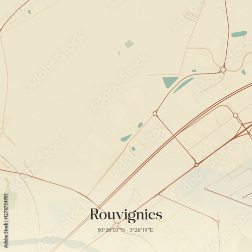 Vintage map of Rouvignies, France.
