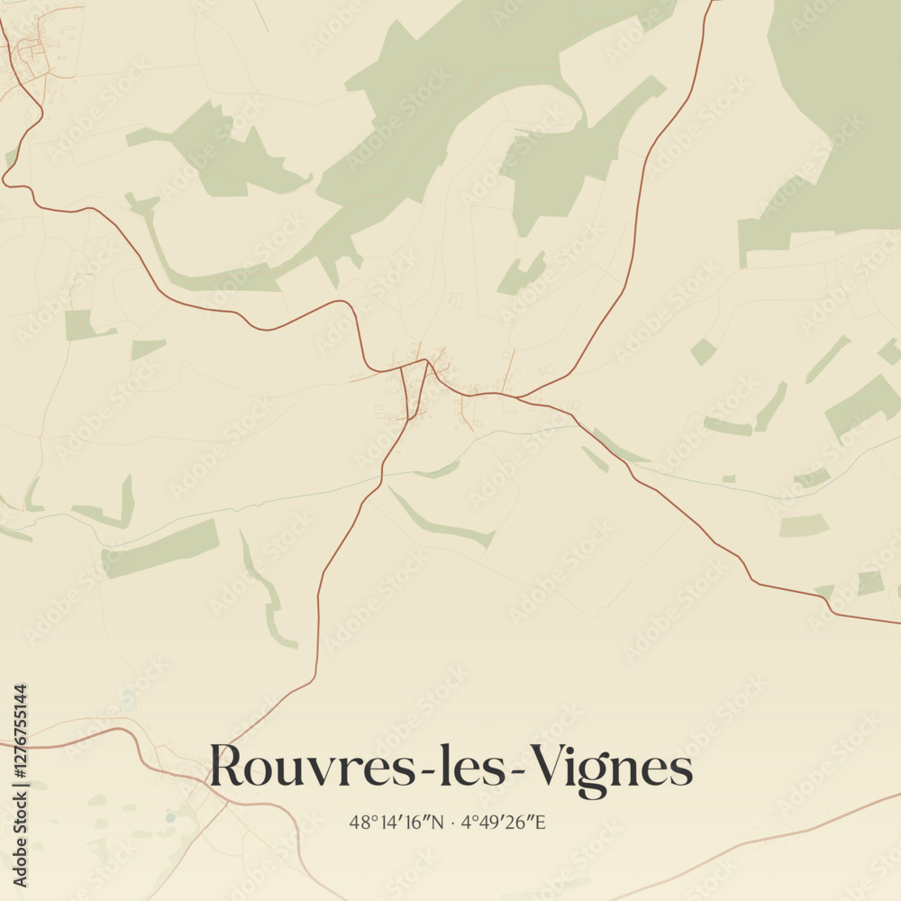 Fototapeta premium Vintage map of Rouvres-les-Vignes, France.