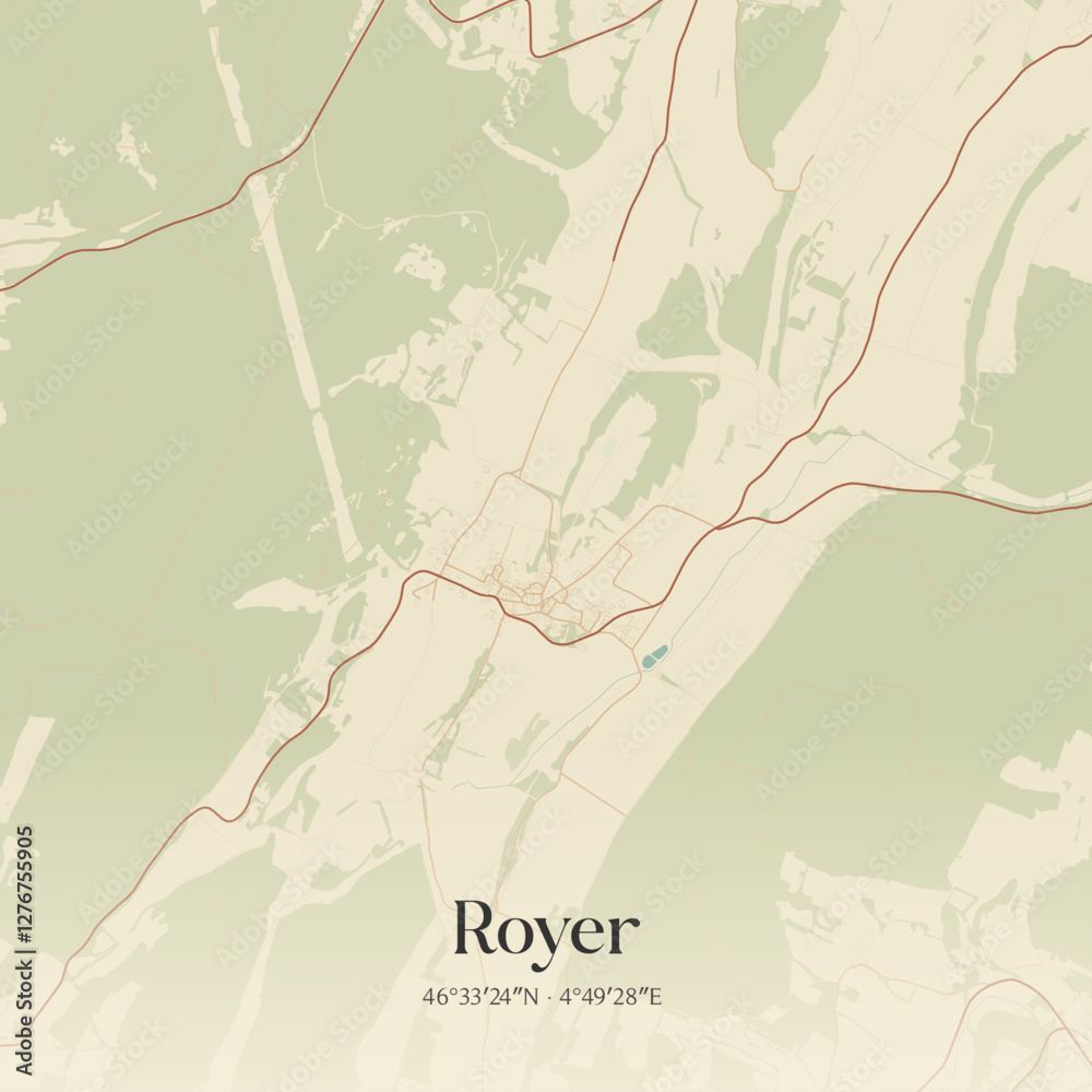Obraz premium Vintage map of Royer, France.