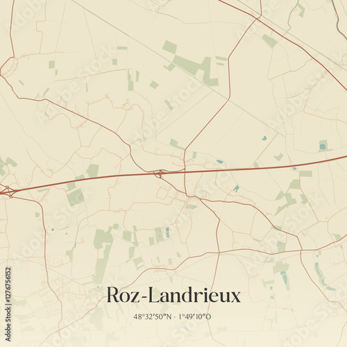 Vintage map of Roz-Landrieux, France.