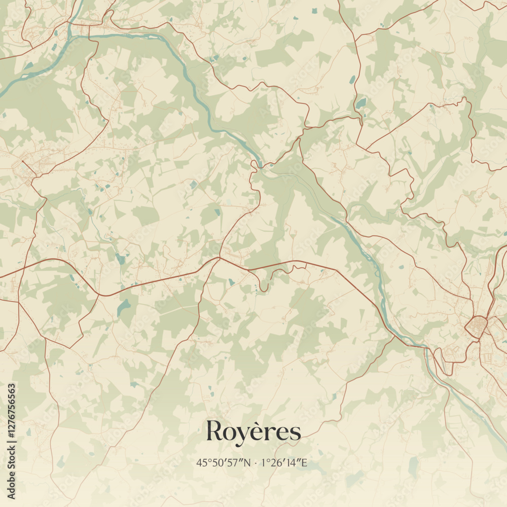 Fototapeta premium Vintage map of Royères, France.